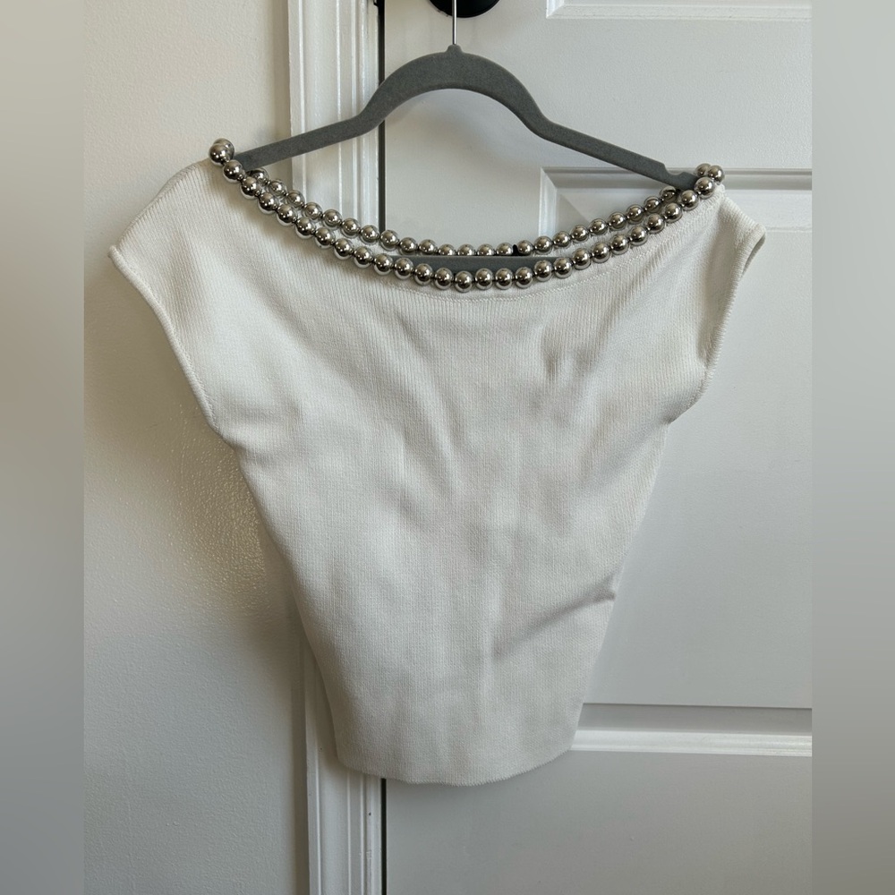 Zara white knit beaded top